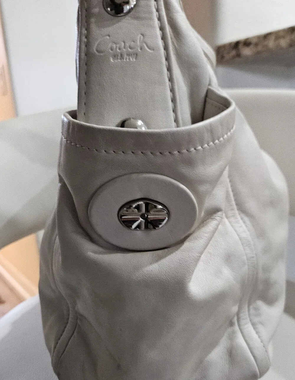 Coach 13412 White Full Grain Leather Shoulder Hobo Bag Tote Purse Silver Hardwar